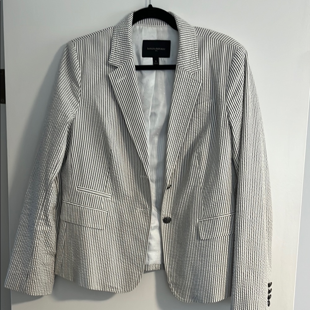 Grey and White Striped Blazer